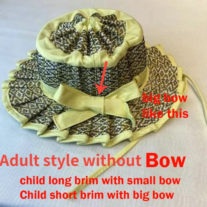 Panama Straw Sun Hat - Foldable Hand-Woven with Plaid Bow - Kids & Adults - photo 9