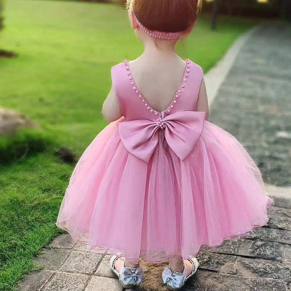 Girls' Beaded Backless Bow Dress with Headband - Kindle Kids ABC