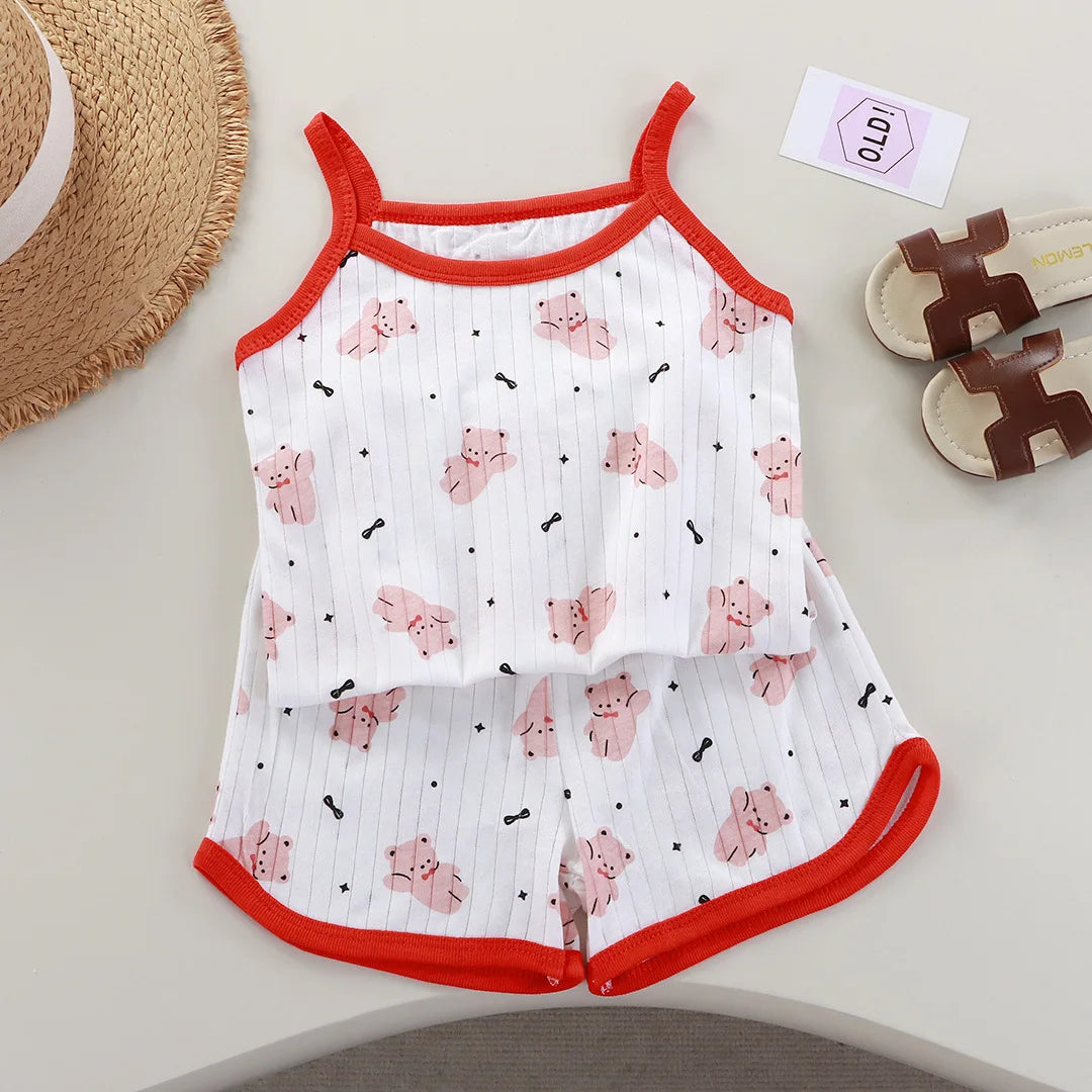 Girls' Tank & Shorts Set Square Collar - Kindle Kids ABC