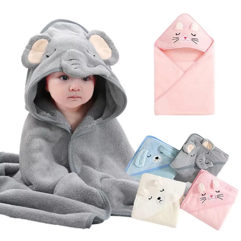 Hooded baby bath towel soft cartoon newborn wrap