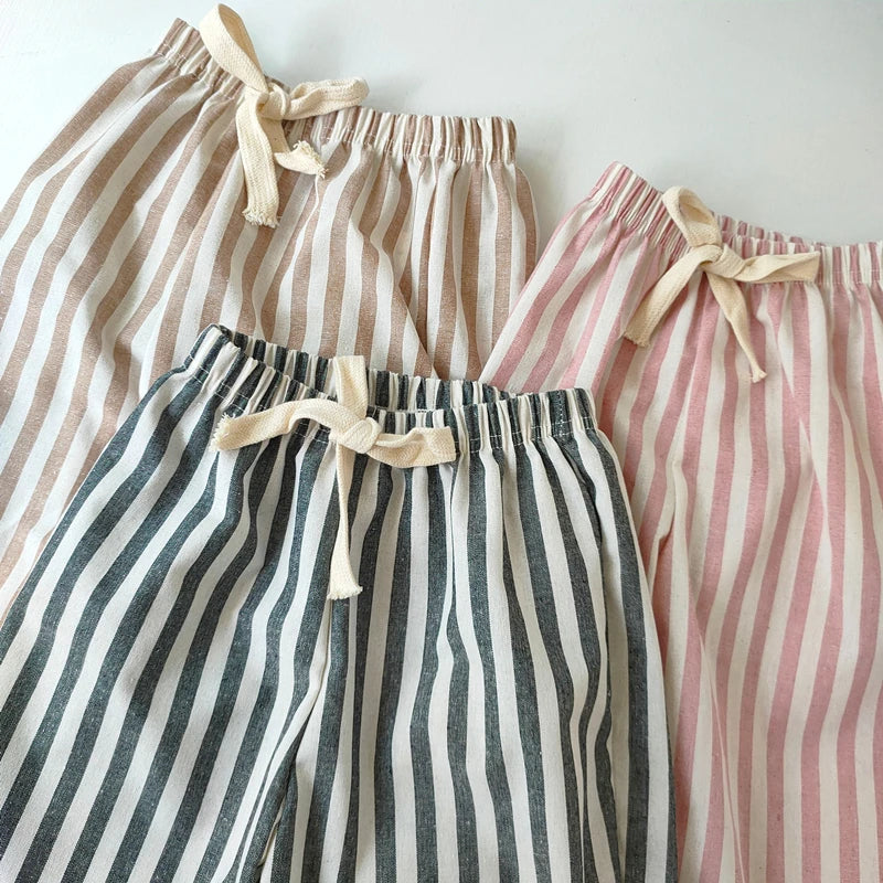 Kids Cotton-Linen Striped Shorts Trousers Summer - photo 5