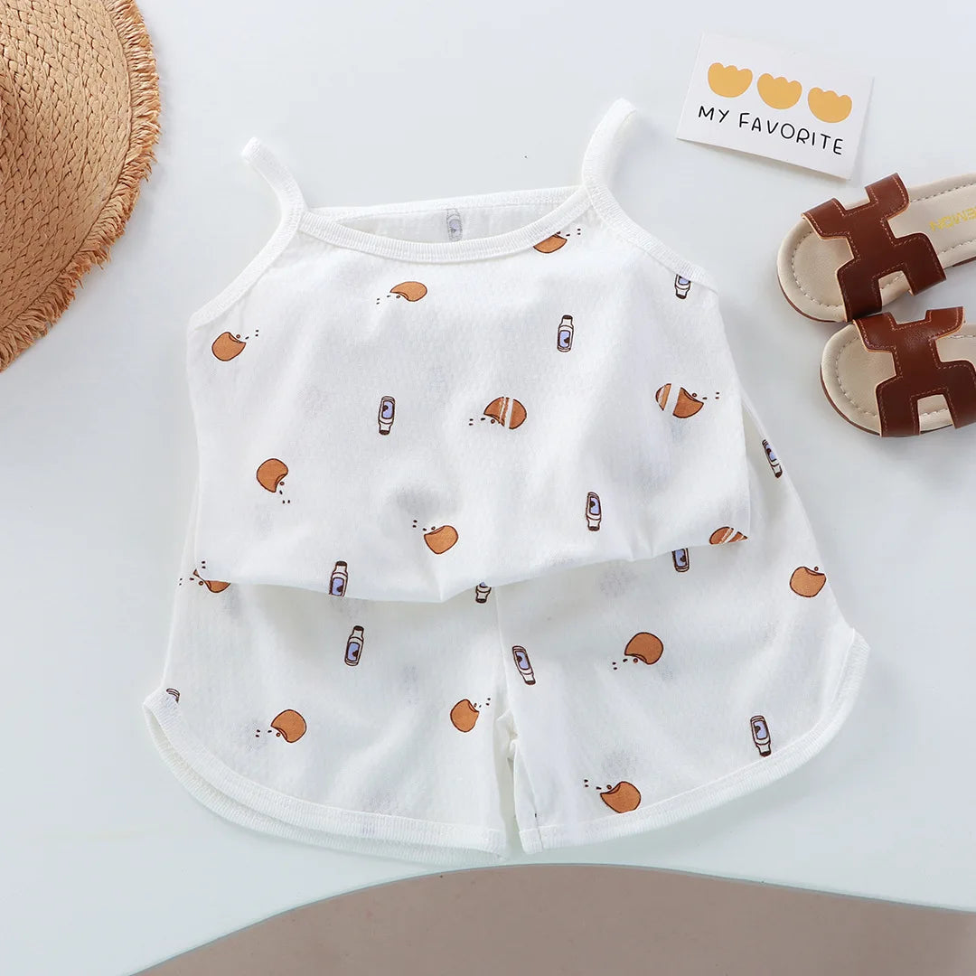 Girls' Tank & Shorts Set Square Collar - Kindle Kids ABC