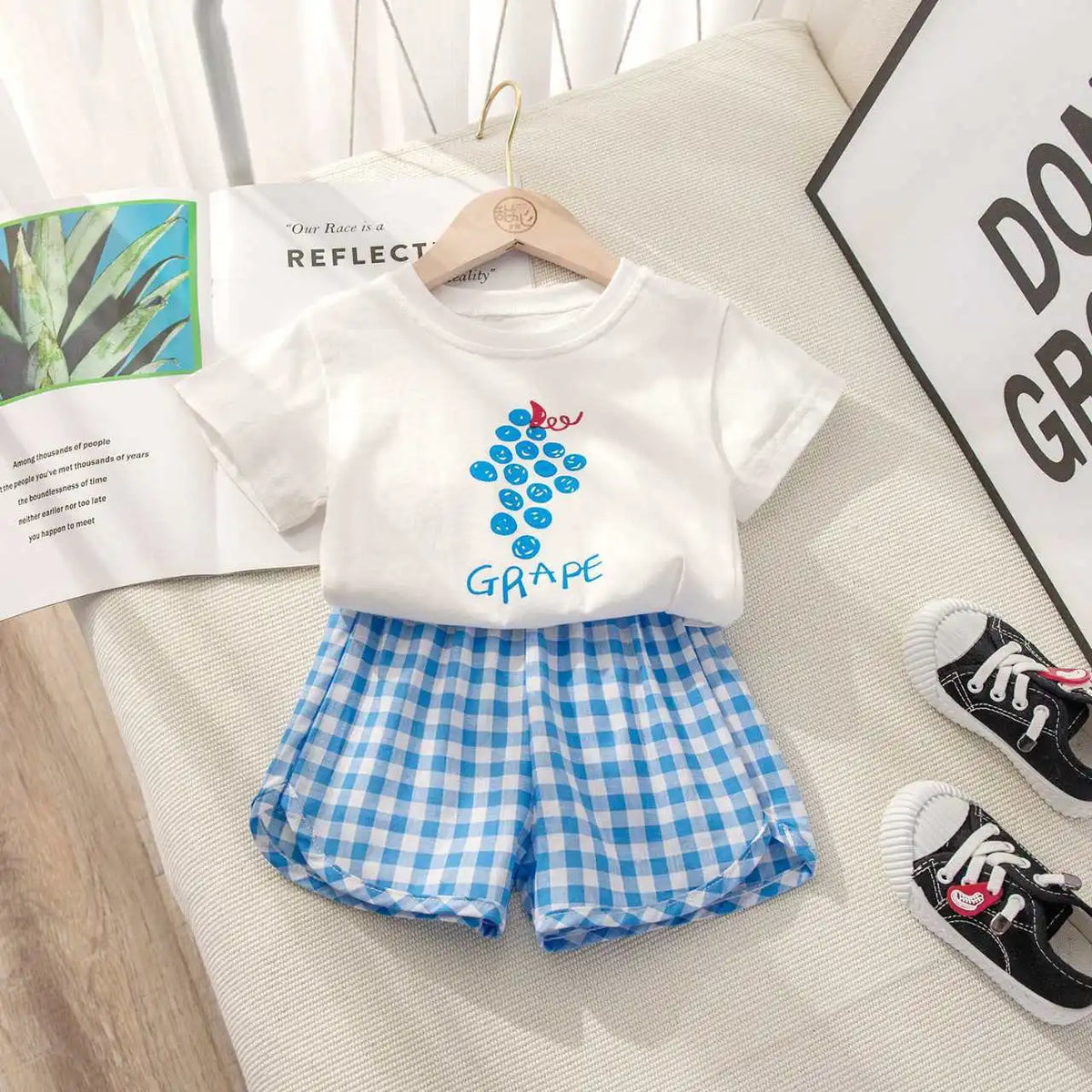 Kids' Top & Plaid Shorts Set Fruit Print - Kindle Kids ABC