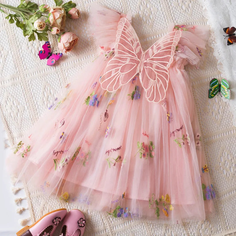Girls Tulle Floral Embroidered Party Dress