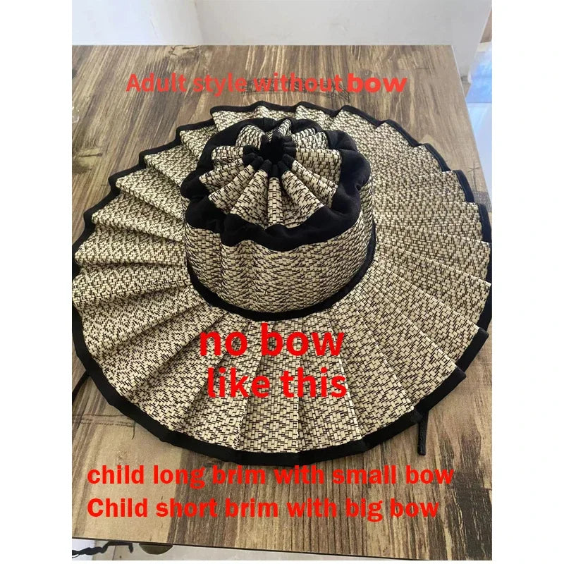 Panama Straw Sun Hat - Foldable Hand-Woven with Plaid Bow - Kids & Adults - photo 7