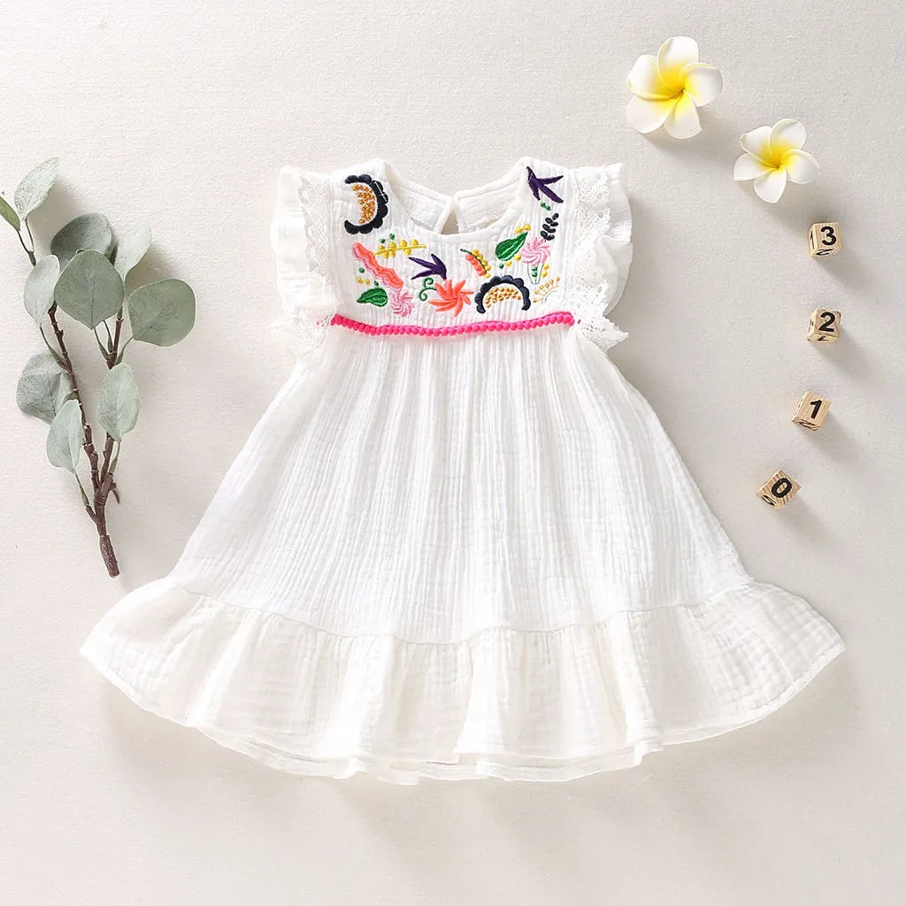 Baby Girls Cotton Linen Embroidery Swing Dress - photo 1