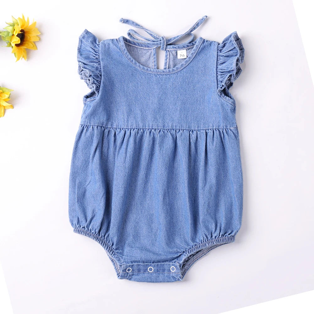 Denim Ruffle Cotton Baby Romper - Kindle Kids ABC