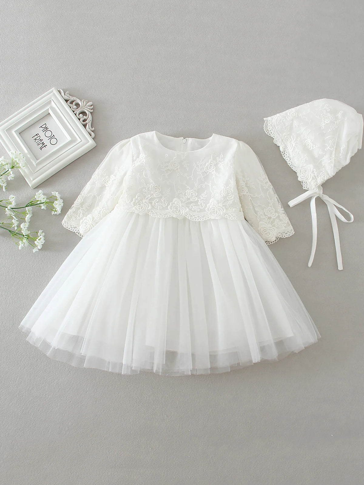 Baby Girls' Lace Christening Dress with Bonnet - Kindle Kids ABC