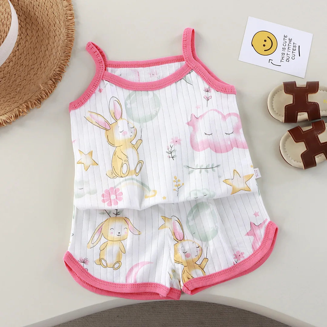 Girls' Tank & Shorts Set Square Collar - Kindle Kids ABC