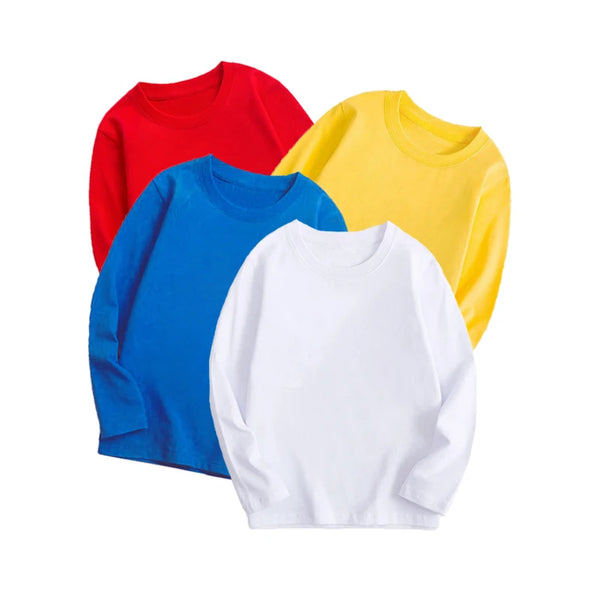 Kids cotton long-sleeve tee, 7 solid colours - Kindle Kids ABC