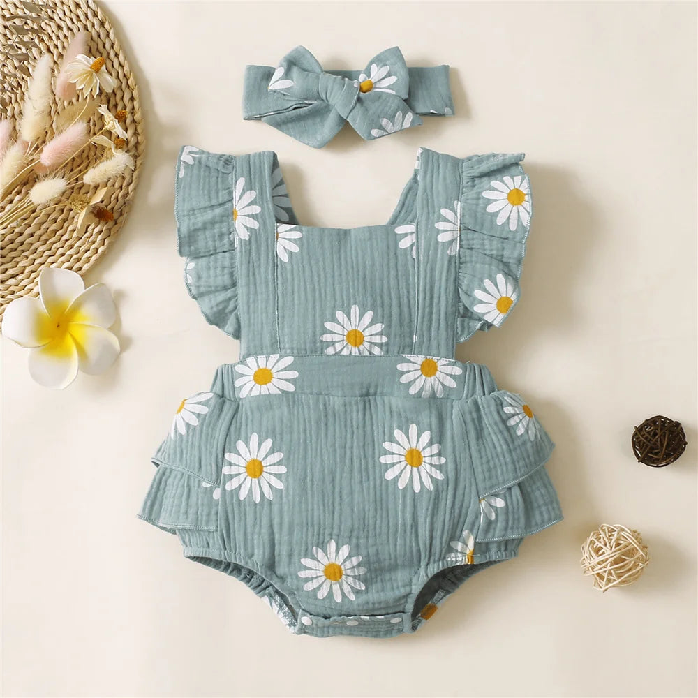 Daisy Print Cotton Baby Romper - Kindle Kids ABC - view 8