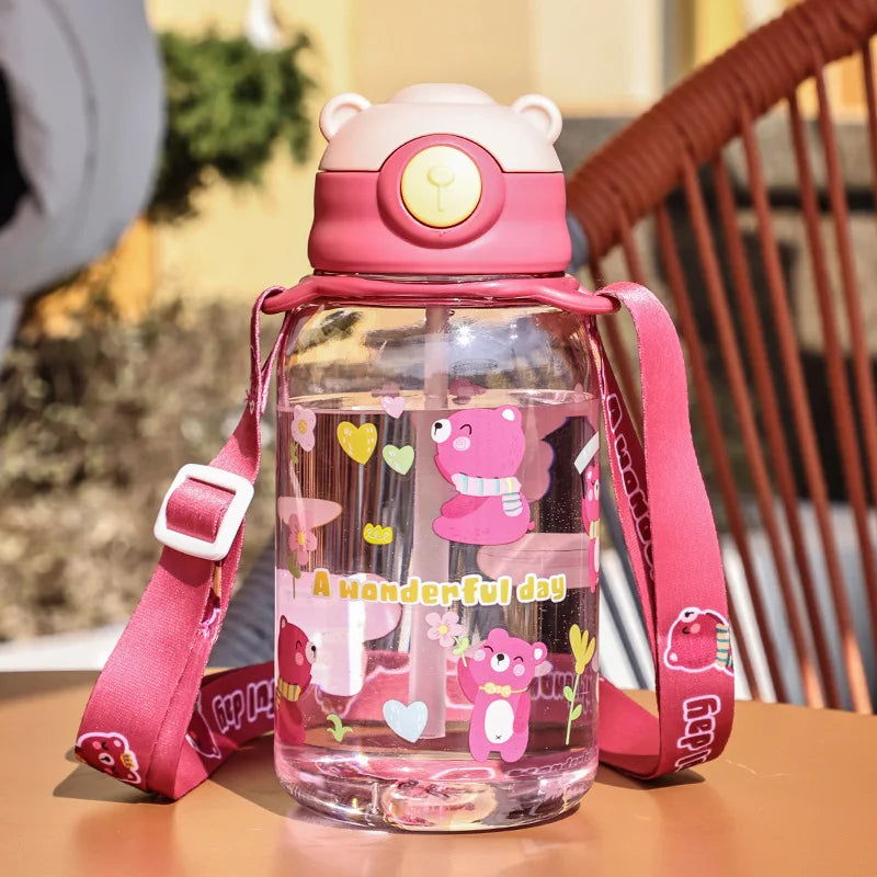 Kids sippy cup with straw and handle 650ml spill-proof bottle