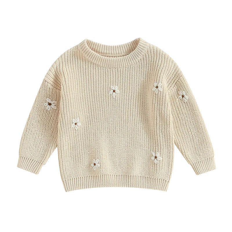 Baby Girl Knit Flower Sweater — Soft Pullover Knitwear | 0–7Y