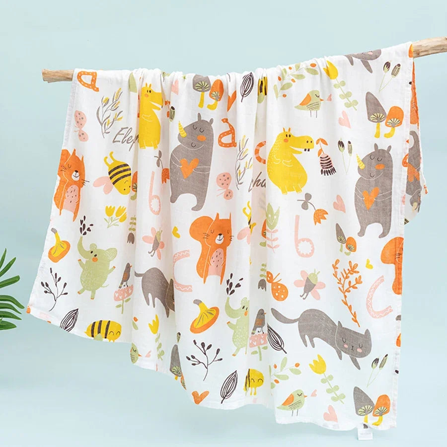2-Layer Cotton Muslin Baby Swaddle Blanket - Kindle Kids ABC