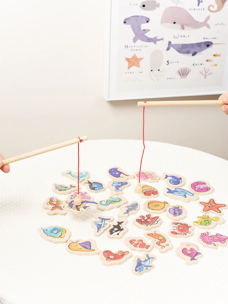 Wooden magnetic fishing game marine life toy - photo 5