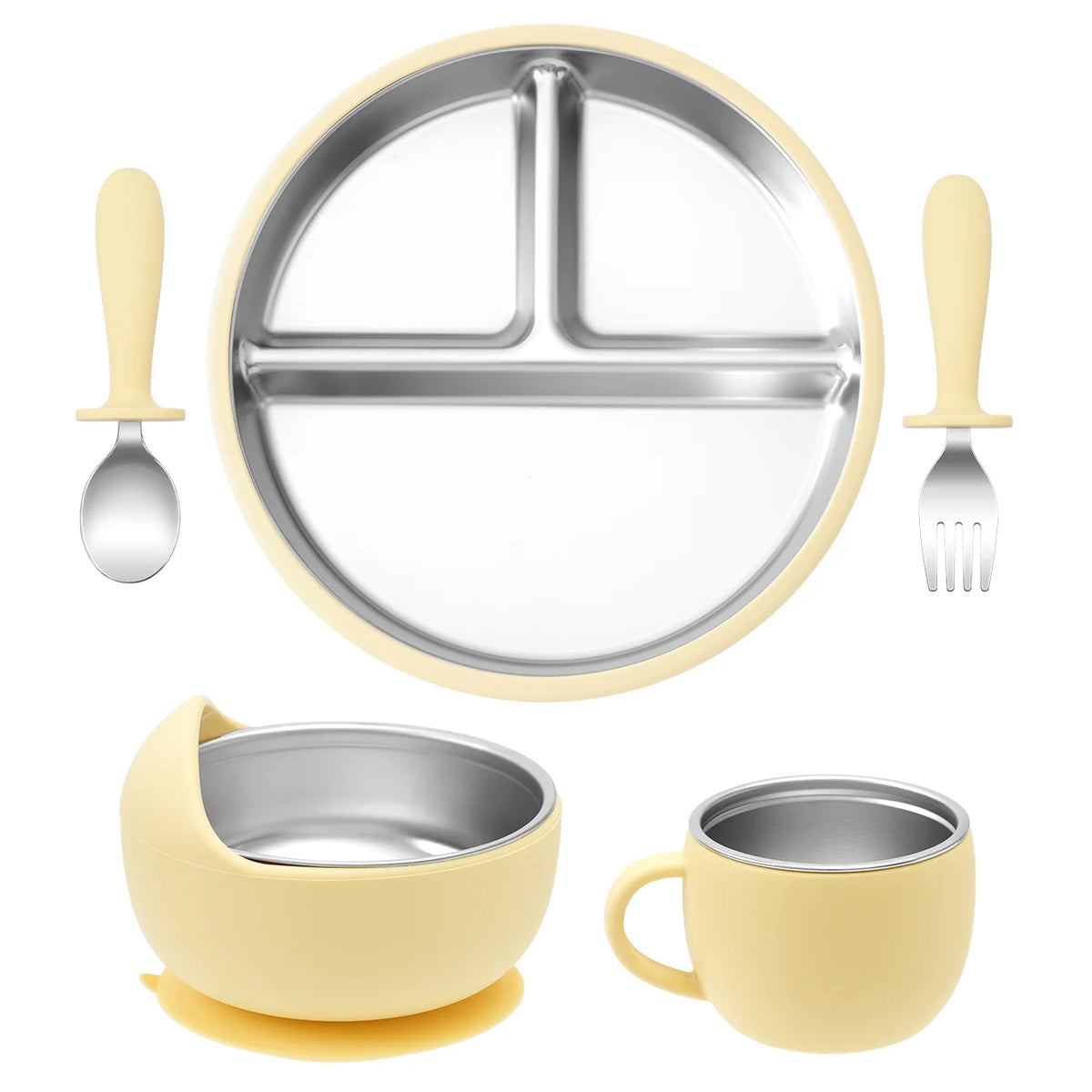 Stainless Steel Baby Feeding Set — 5-Piece Plate, Bowl, Cup & Cutlery | 6M+ - photo 14