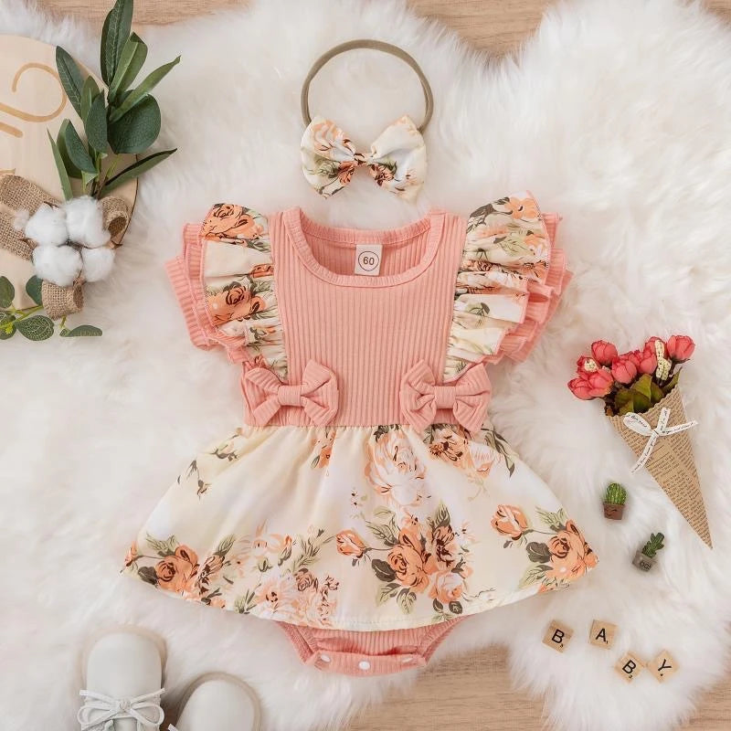 Baby Girl Summer Dress – Floral Striped Jumpsuit with Bowknot | Newborn–18M - photo 6