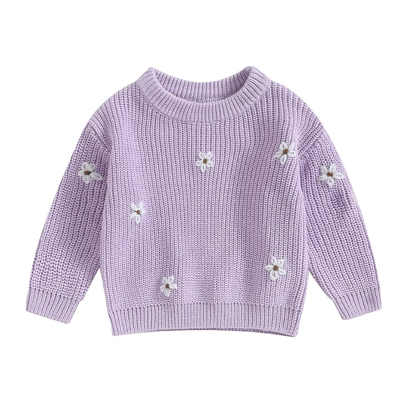 Baby Girl Knit Flower Sweater — Soft Pullover Knitwear | 0–7Y
