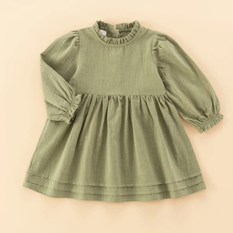 Baby Girls Cotton Linen Long Sleeve Pullover Dress - photo 4