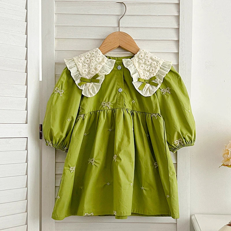 Embroidered Collar Cotton Girls Dress - Kindle Kids ABC - view 7