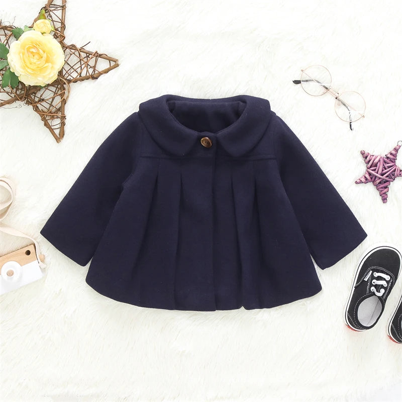 Baby Girls Wool Coat — Peter Pan Collar Pleated Jacket | 3–24M - photo 4
