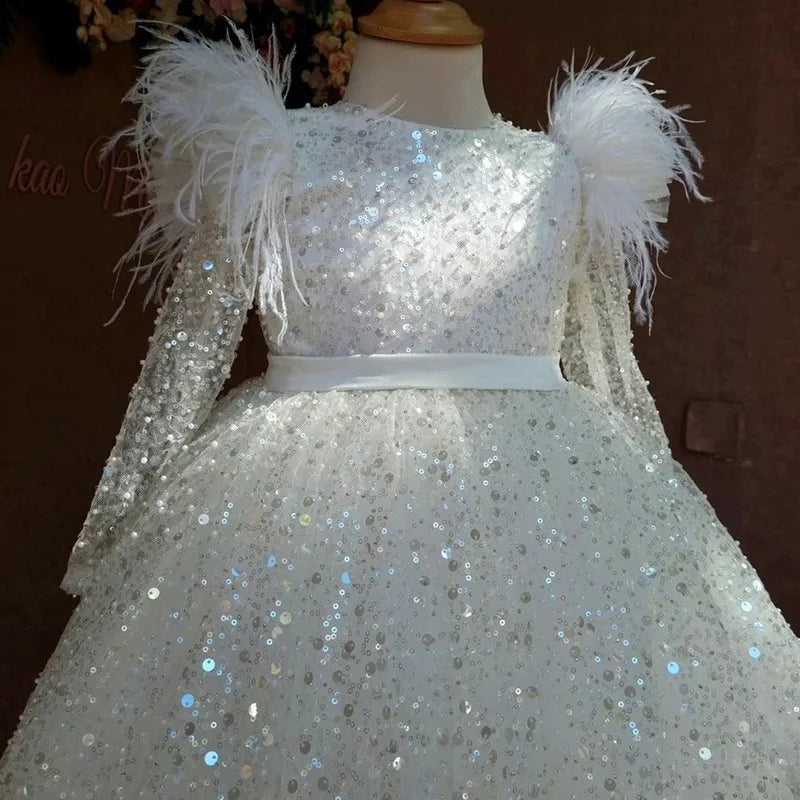 Girls' Sequin Tutu Party Dress with Feather Sleeves - Kindle Kids ABC - view 4
