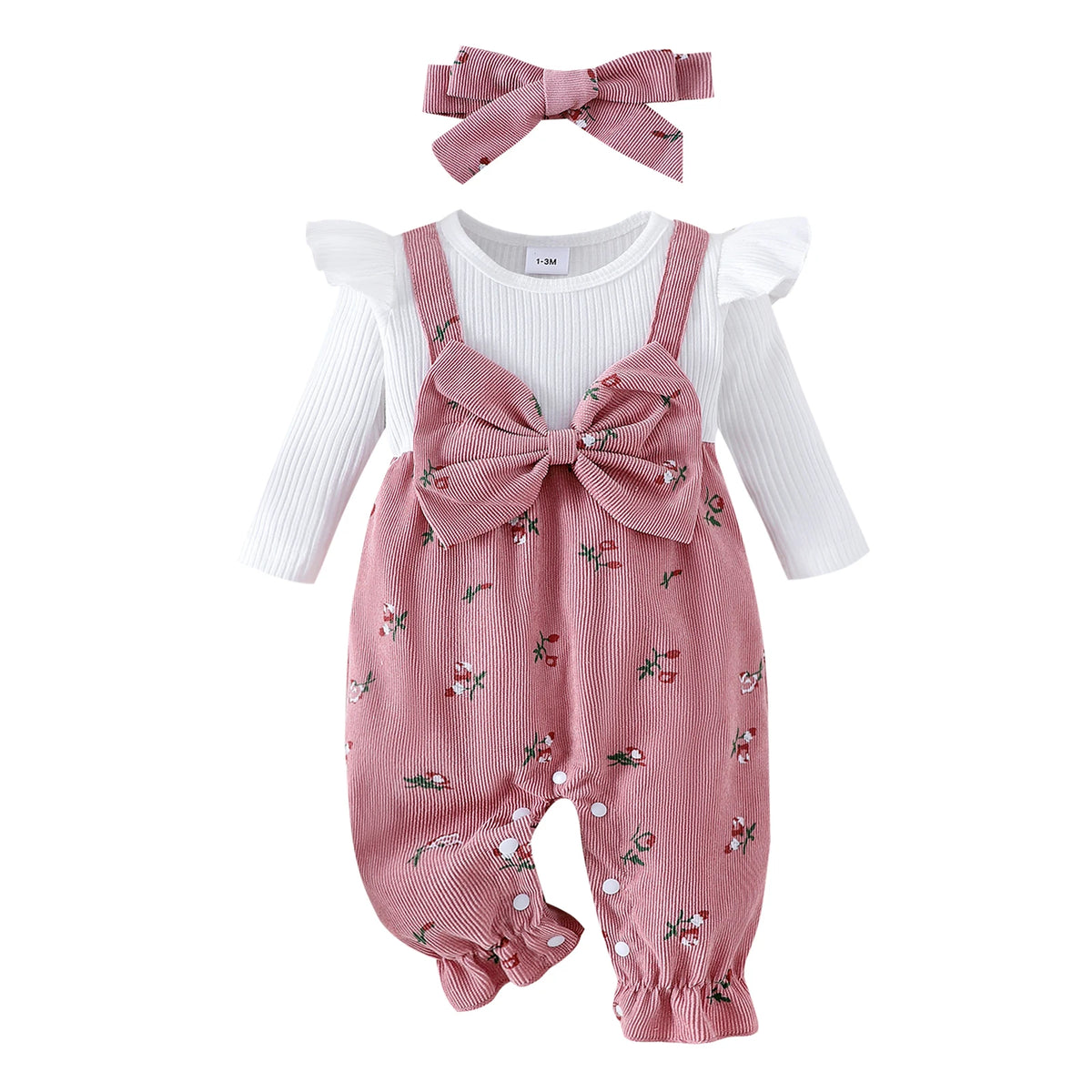 Floral bow cotton romper set with headband, infant girl outfit - Kindle Kids ABC - view 8