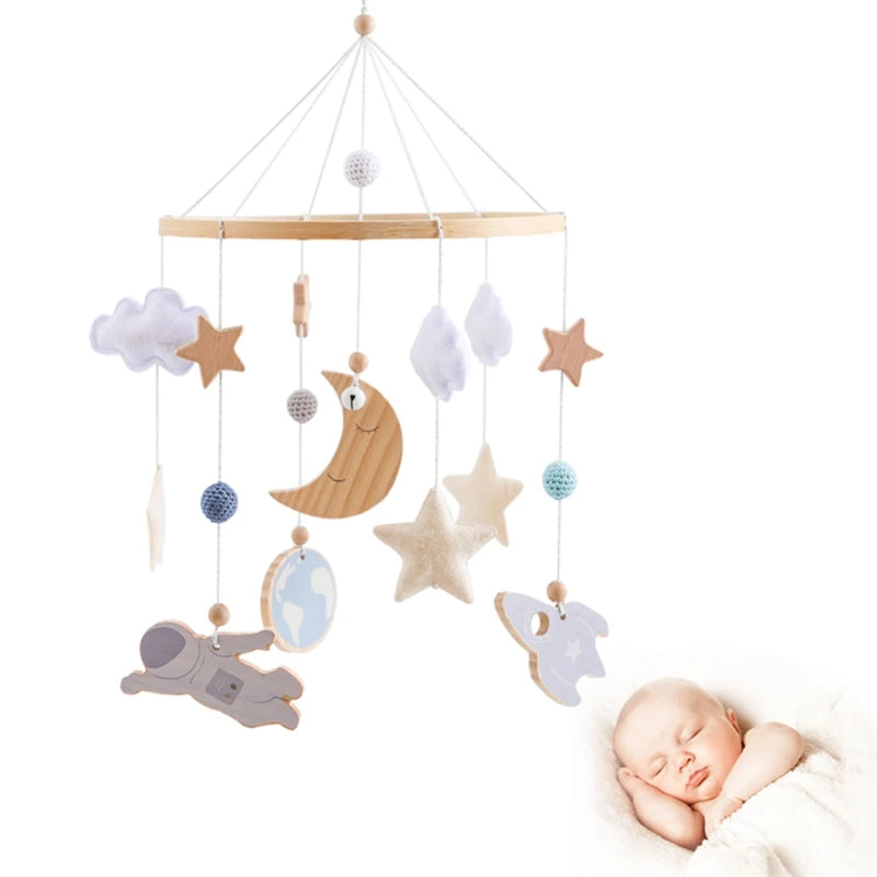 Wooden Crib Mobile - Moon Stars Astronaut Bell Toy - photo 6