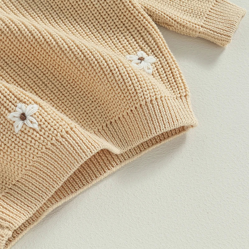Baby Girl Knit Flower Sweater — Soft Pullover Knitwear | 0–7Y