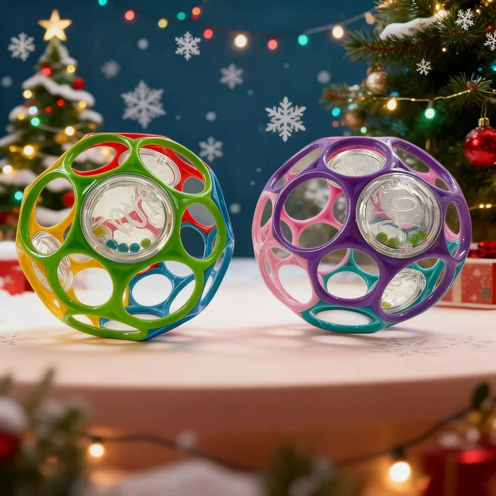 Soft baby grasping ball with bell sensory rattle toy