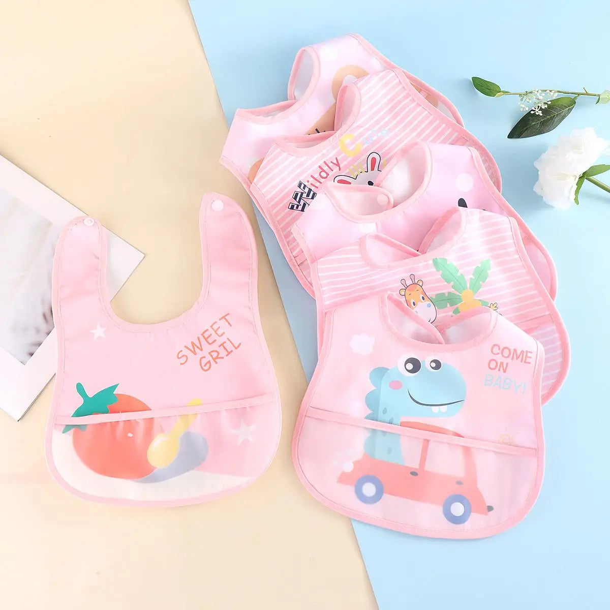Baby Cartoon Animal Bibs – 3pcs/5pcs Waterproof Set | 0–3Y - photo 12