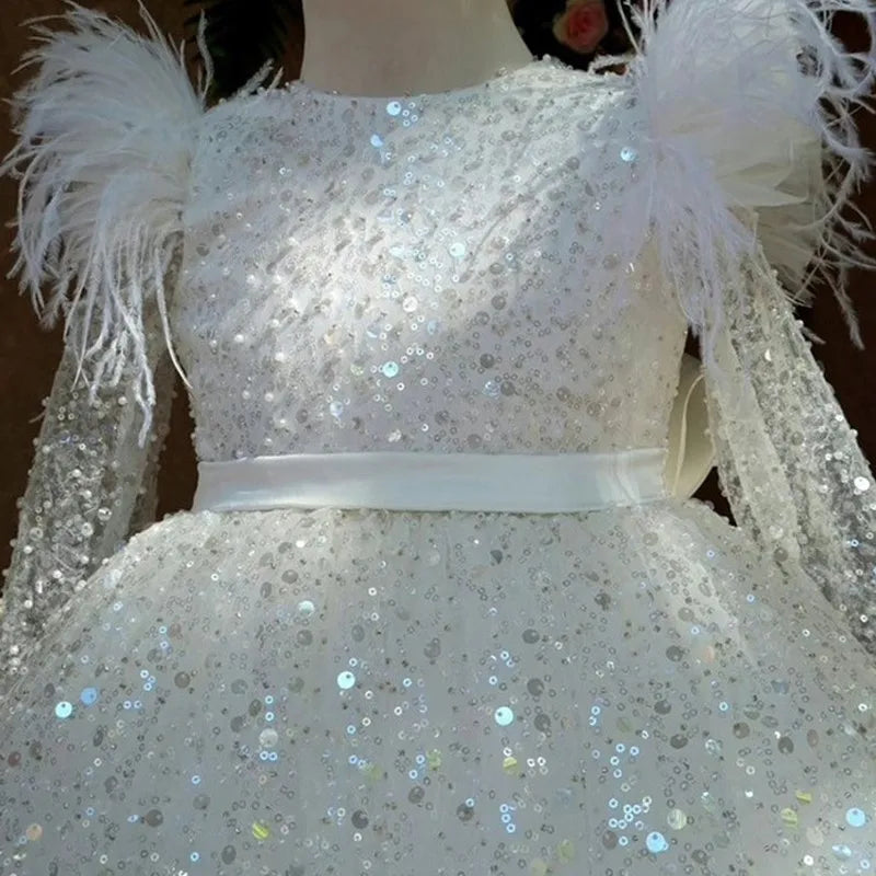 Girls' Sequin Tutu Party Dress with Feather Sleeves - Kindle Kids ABC - view 5
