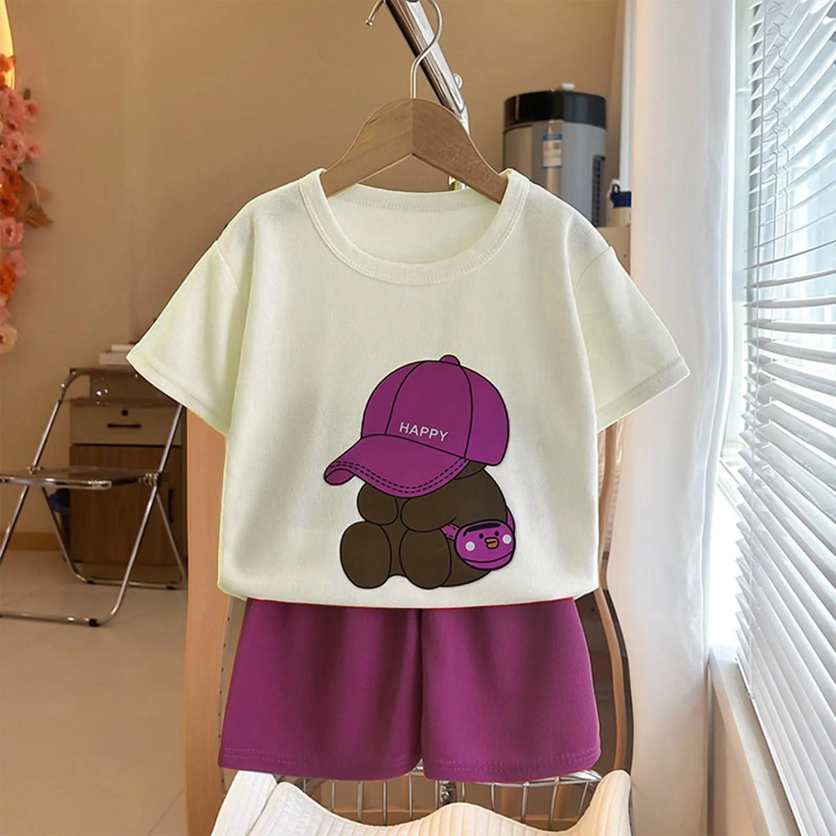 Boys' Bear Print Tracksuit Set – 2-Piece Cotton T-Shirt & Shorts - photo 9