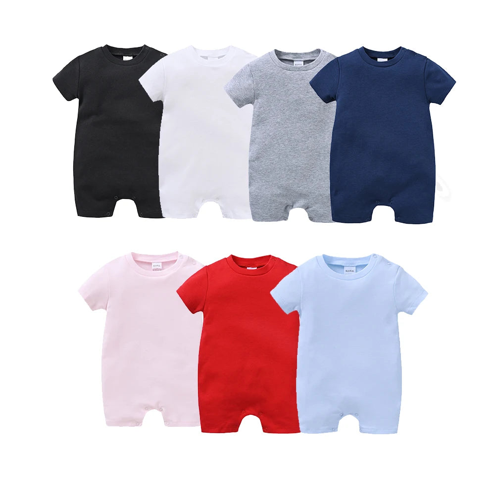 Unisex Cotton Baby Romper Bodysuit 0-12M Solid Colours Short Sleeve - photo 1