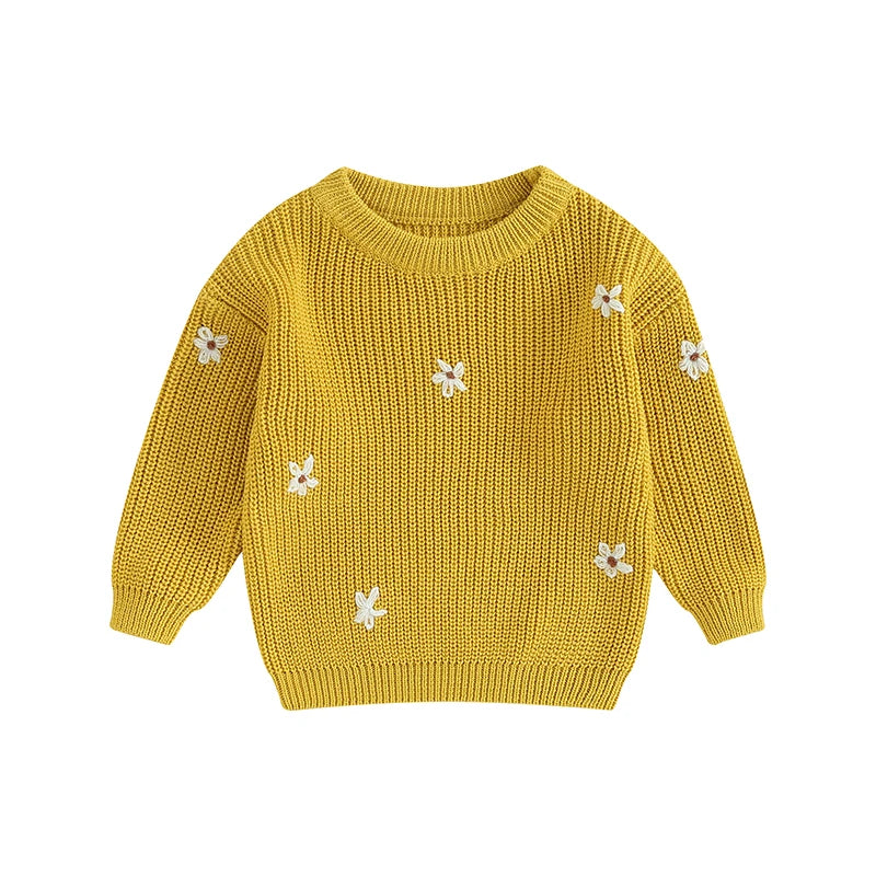 Baby Girl Knit Flower Sweater — Soft Pullover Knitwear | 0–7Y