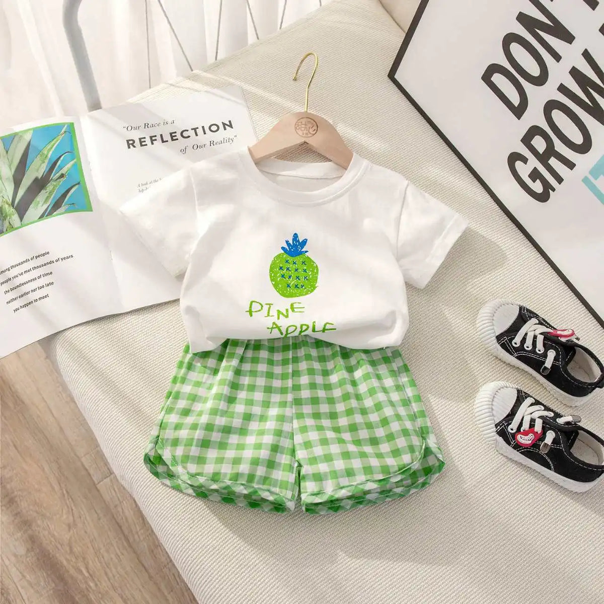 Kids' Top & Plaid Shorts Set Fruit Print - Kindle Kids ABC