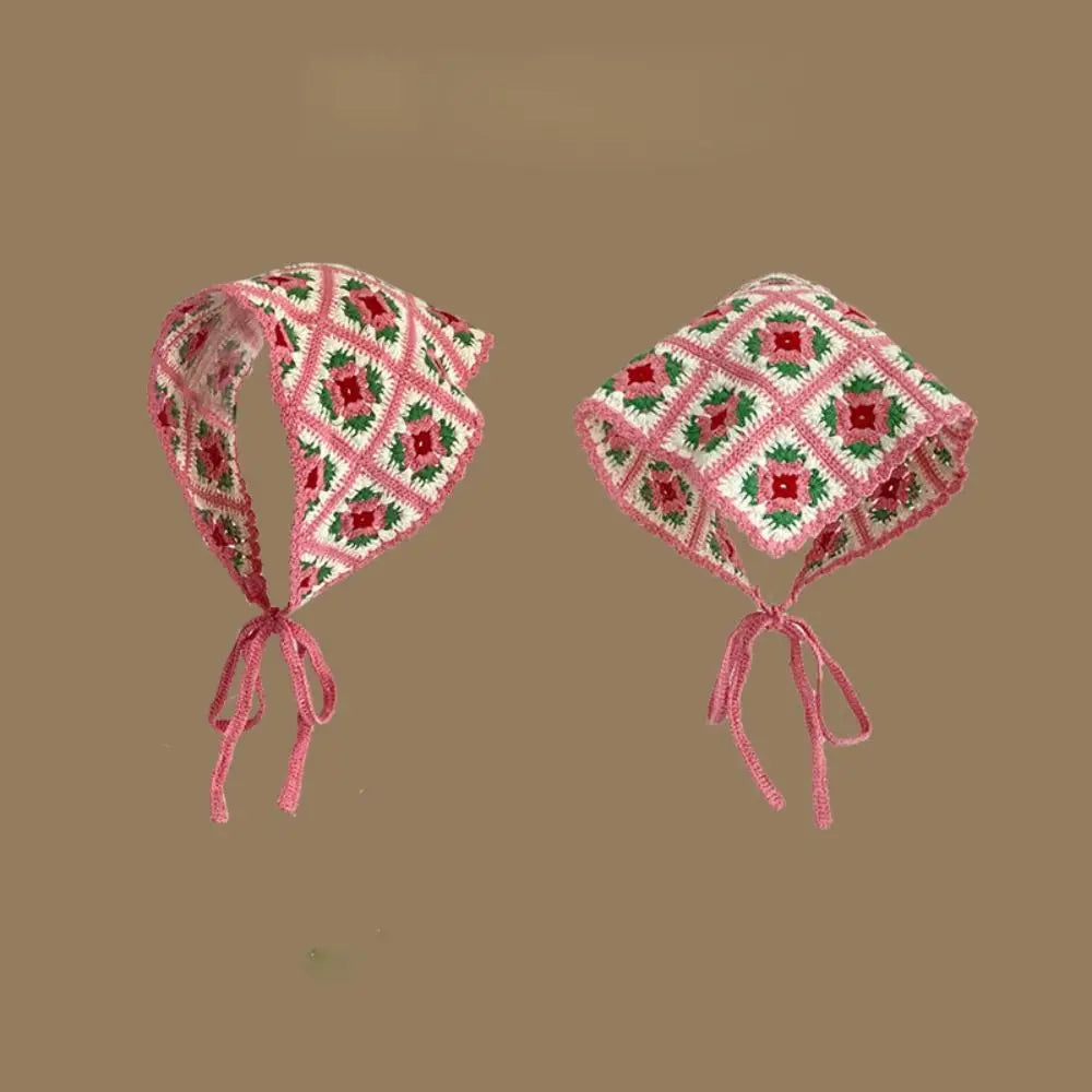 Knit Crochet Triangle Headband — Floral Handmade Scarf | 1–4Y