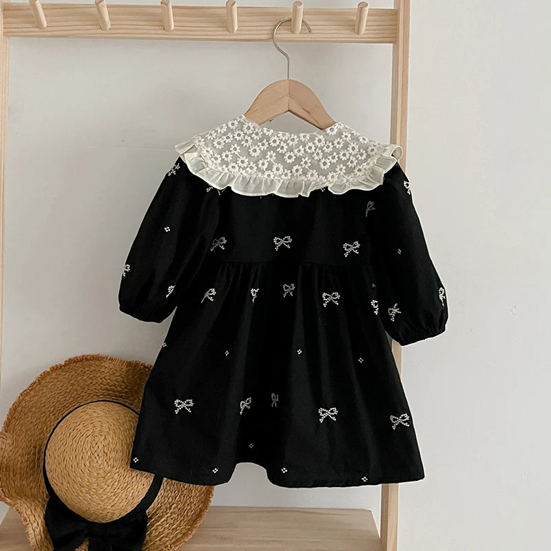 Embroidered Collar Cotton Girls Dress - Kindle Kids ABC - view 3