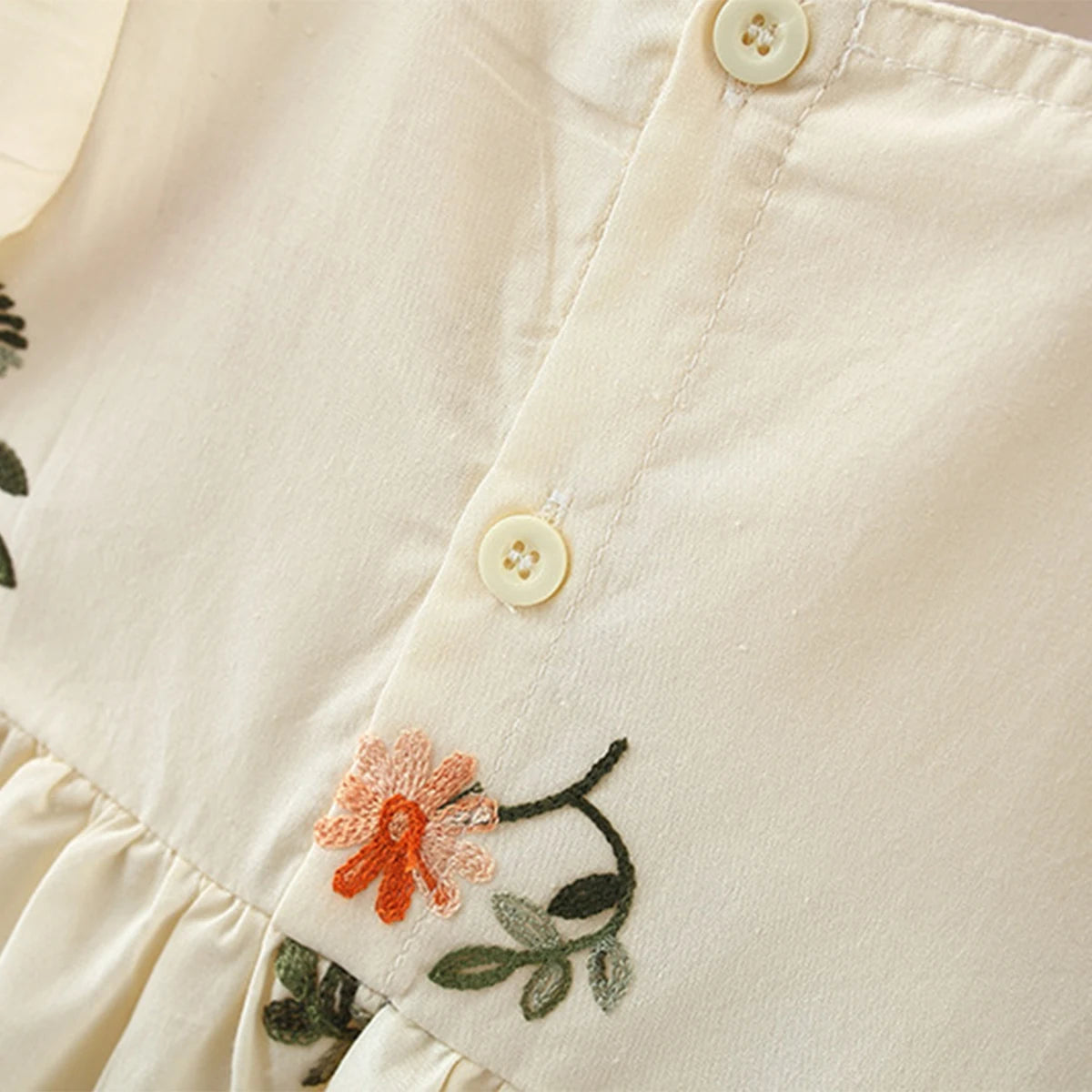 Baby Girls Summer Embroidered Dress – Puff Sleeve Cotton | 6M–3Y - photo 3