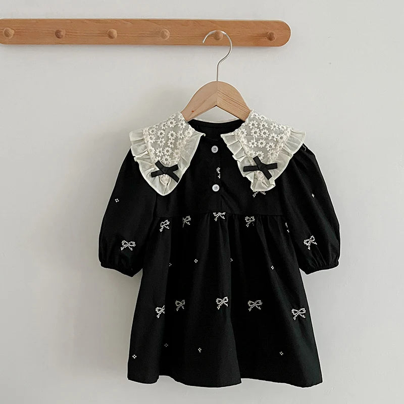Embroidered Collar Cotton Girls Dress - Kindle Kids ABC