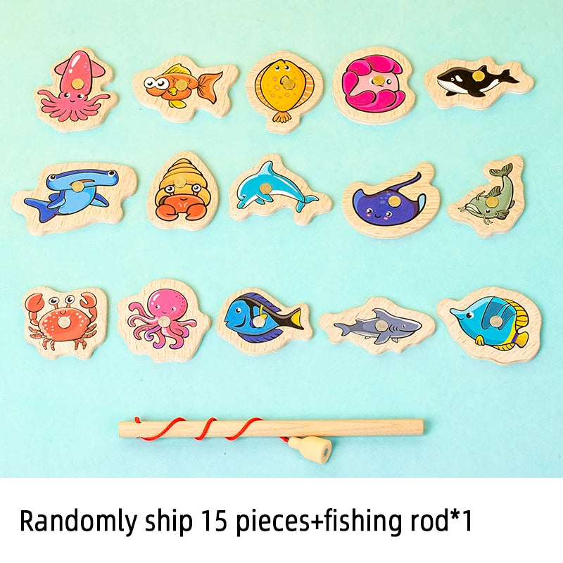 Wooden magnetic fishing game marine life toy - photo 6
