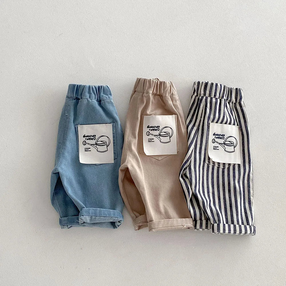 Kids Casual Elastic Waist Pants — Stripes, Denim & Solid - photo 3