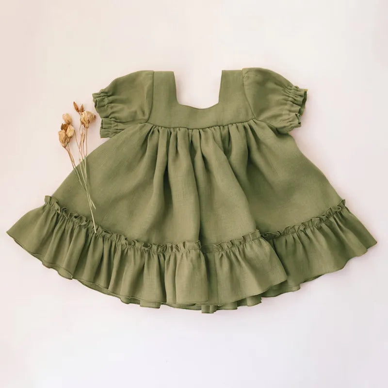 Baby Girls Cotton-Linen Button Dress — Loose Casual | 6M-5Y - photo 11