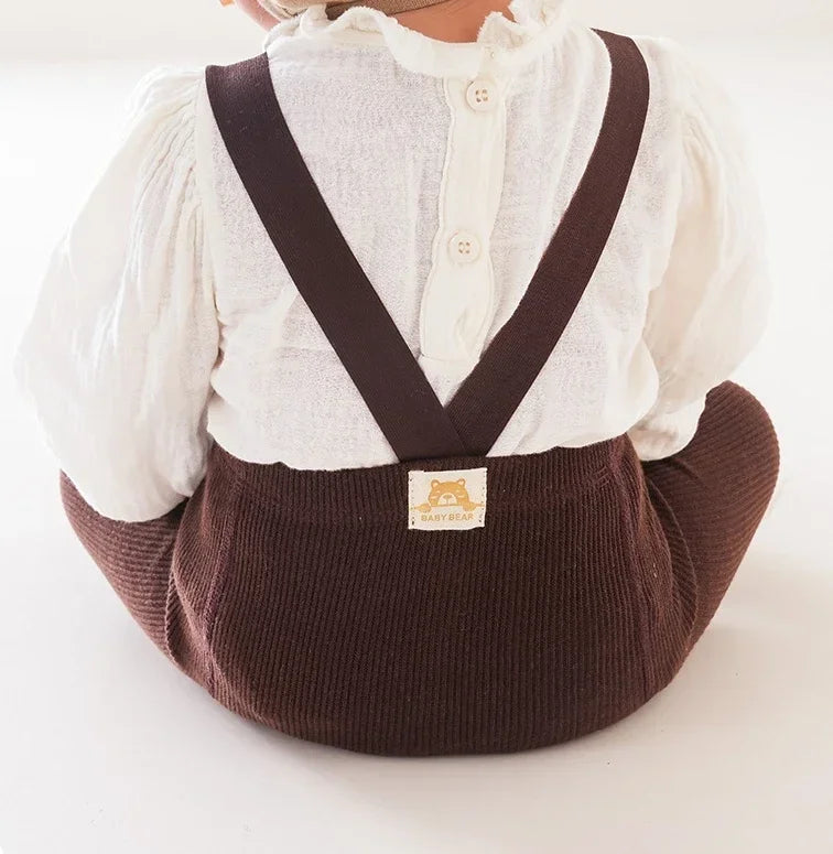 Baby Cotton Suspender Overalls — High-Waist Casual Pants | 0–12M