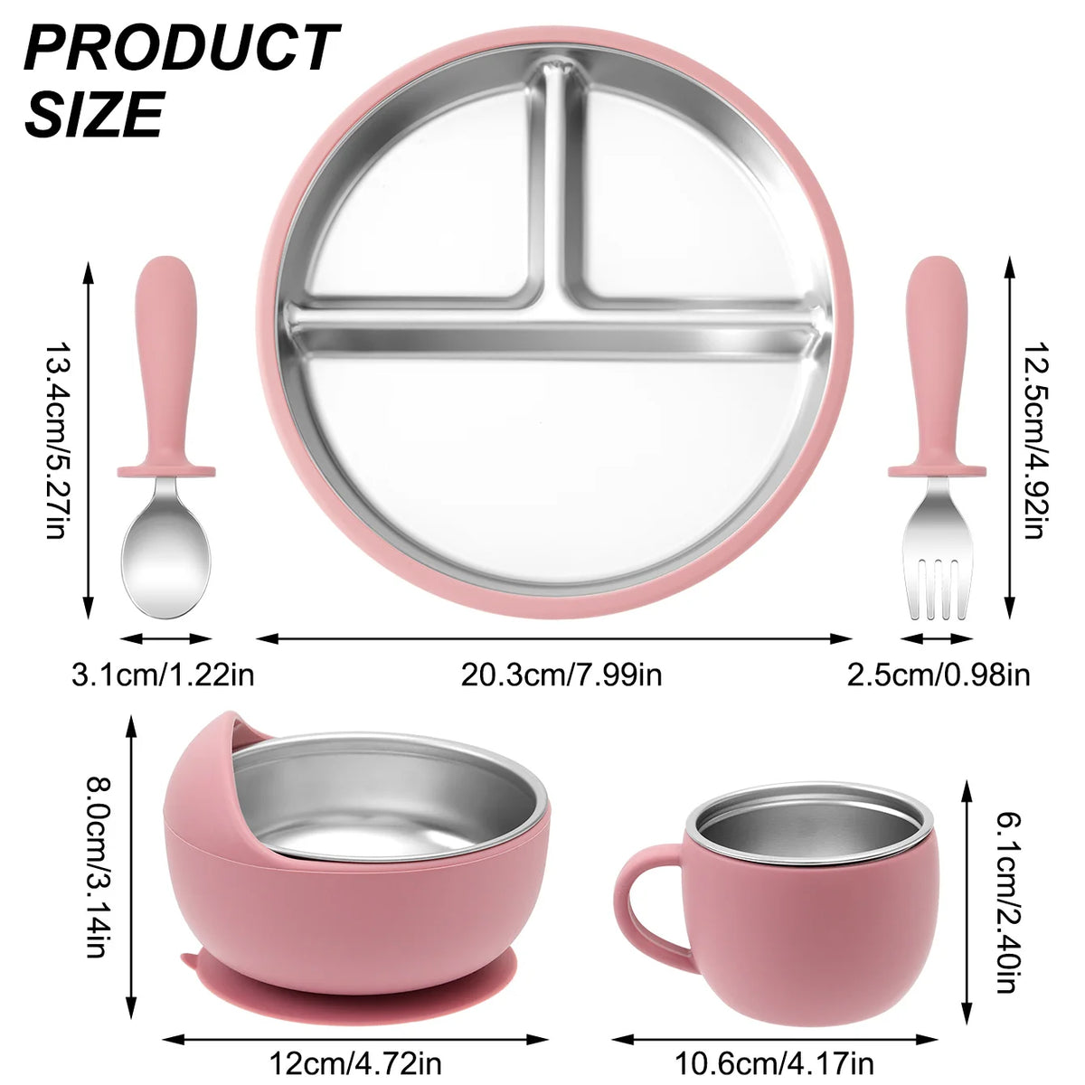 Stainless Steel Baby Feeding Set — 5-Piece Plate, Bowl, Cup & Cutlery | 6M+ - photo 3