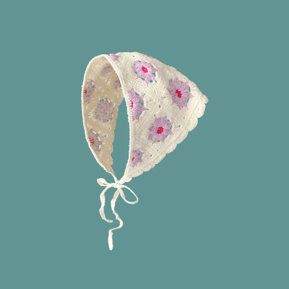Knit Crochet Triangle Headband — Floral Handmade Scarf | 1–4Y