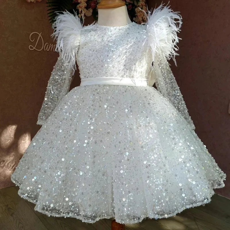 Girls' Sequin Tutu Party Dress with Feather Sleeves - Kindle Kids ABC - view 3