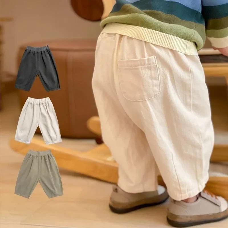 Kids Cotton Casual Pants — Loose Ankle-Length Trousers | 6M–7Y