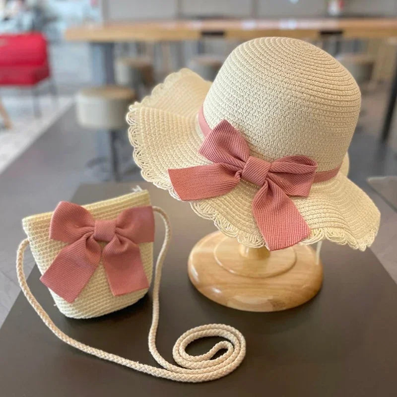 Kids Straw Sun Hat for Girls Summer Beach Cap 2-7 Years - photo 2