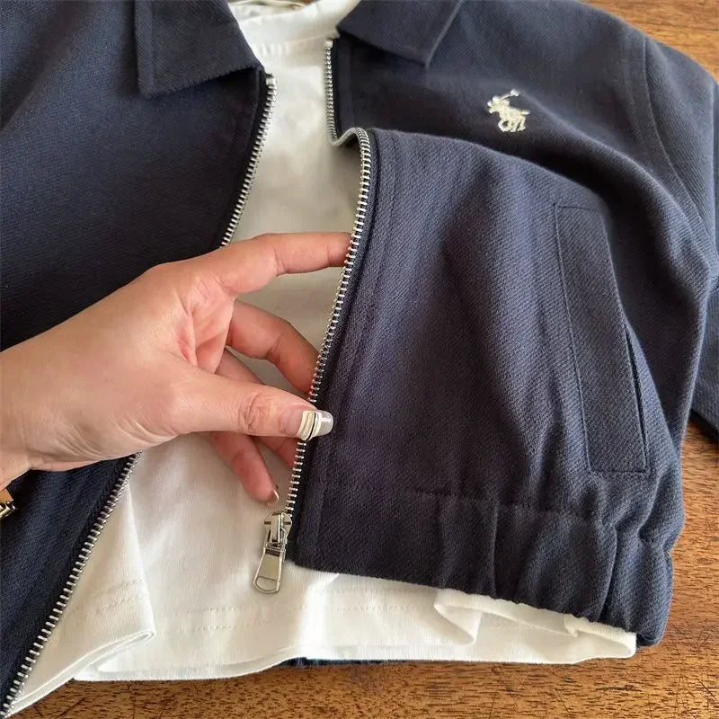 Kids Cotton Embroidered Jacket — Flip-Collar Zip Coat | 2–7Y